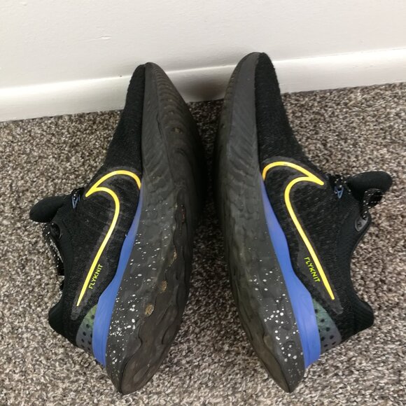 Nike React Infinity Run Flyknit 3 Shoes Black Blue Yellow Mens 11.5 DZ4845-001